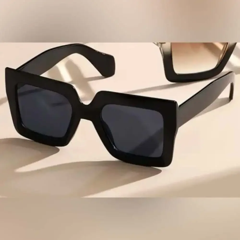 Womens Square Black Sunglasses Oversized Trendy Chic Style vintage